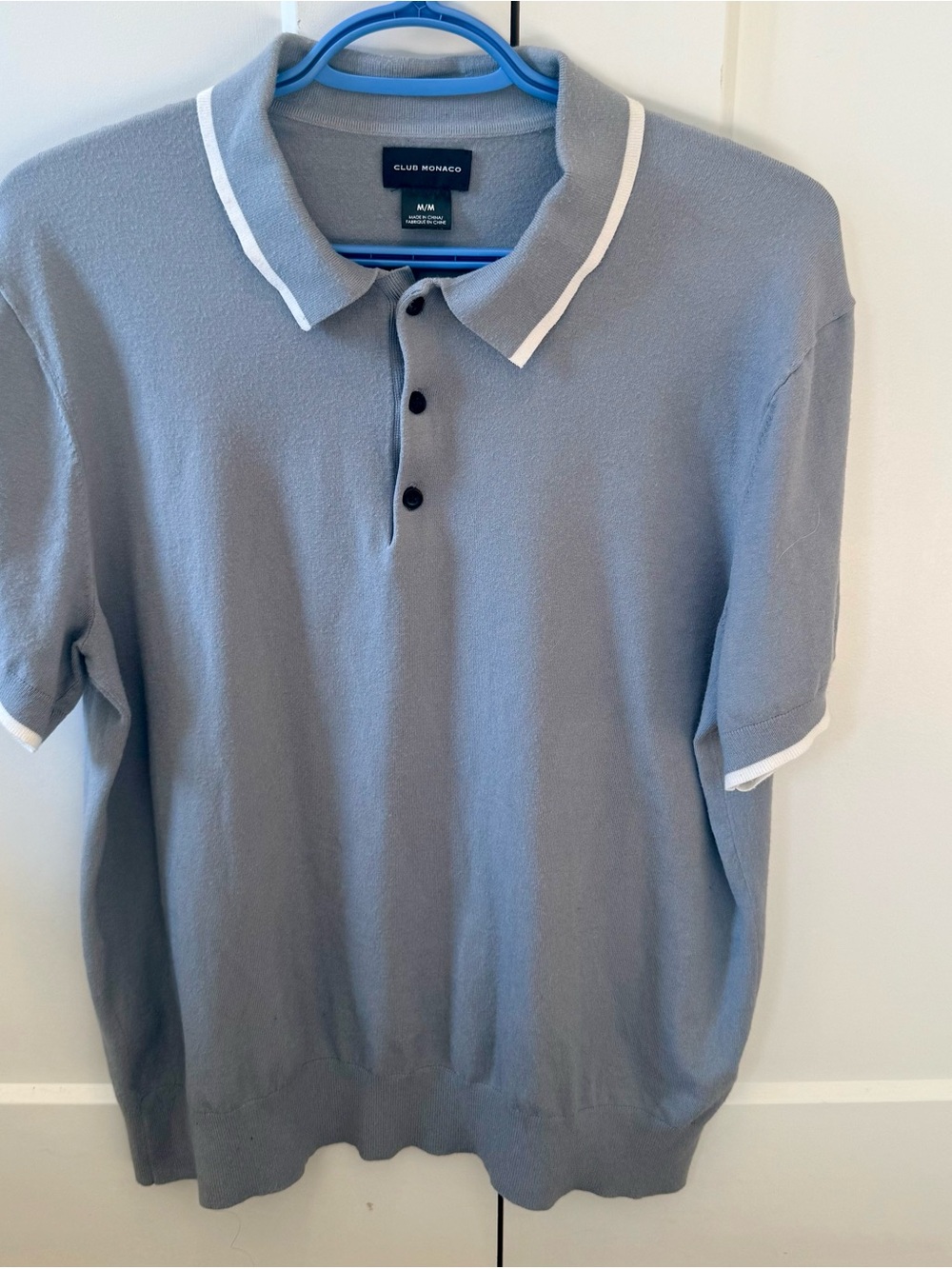 Club Monaco Men's Light Gray-Blue Polo with White Trim